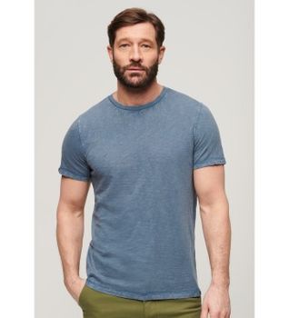 Superdry para hombre. M1011888A Camiseta de manga corta flameada con cuello redondo azul (XXL), Casual, Algodón