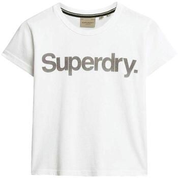 Superdry Camiseta T-shirt Core Logo City blanc ajusté para mujer