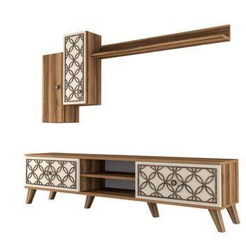 Mueble Tv Con Estante Class S Crema Nogal