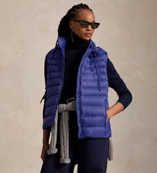 Polo Ralph Lauren para mujer. 211958935500 Chaleco plegable hidrófugo azul (L), Casual, Nylon