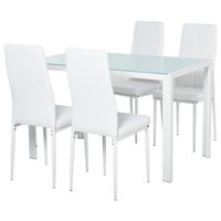 homcom conjunto mesa-sillas comedor 5 piezas mesa comedor pequena vidrio templado rectangular sillas individual tapizadas pu blanco   aosom espana