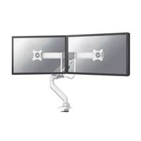 neomounts next core brazo de monitor con resorte de gas para 2 monitores blanco con abrazadera y pasacables de escritorio