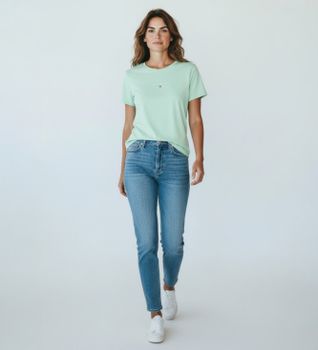 Tommy Hilfiger para mujer. MW0MW42363 Camiseta Brand Love verde (L), Casual, Algodón, Manga corta