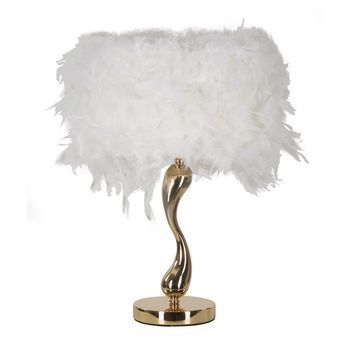 Lámpara De Mesa Con Plumas Blancas Cm Ø 25x47