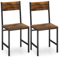 costway juego de 2 sillas de comedor silla de cocina industrial con patas de metal grano de madera rustica sin brazos para sala de estar marron