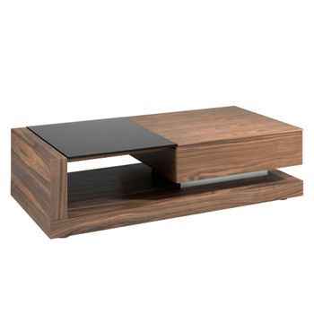 Mesa Centro Rectangular Cristal Negro Y Nogal Angel Cerdá 2061 130x70x36
