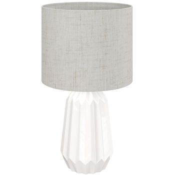 HOMCOM Lámpara de Mesa con Base de Cerámica y Pantalla de Lino Estilo Retro para Dormitorio 40W Blanco y Beige