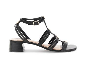 zapatilla de piel con múltiples tiras y tachuelas black