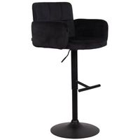 taburete de bar giratorio en terciopelo negro y metal negro con reposapies y respaldo tdb10651