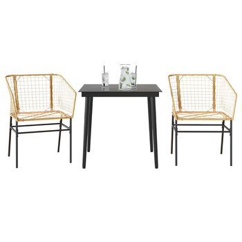 Juego De Comedor Jardín 3 Uds Ratán Sintético Vidrio Marrón Cfw629194