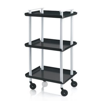 Carrito Auxiliar Leky, Armazón Gris, 3 Estantes. Multifuncional, Práctico Y Decorativo,acero,negro
