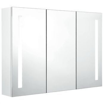Mueble De Baño | Armario De Baño Con Espejo Led Blanco Brillante 89x14x62 Cm