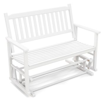 Costway Banco de Patio para 2 Plazas Banco Mecedor con Suave Seguro Asiento de Listones y Respaldo Curvado Deslizamiento 126 x 68 x 100 cm Blanco