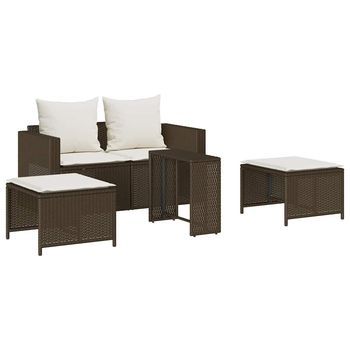Set De Muebles De Jardín Con Cojines Apilables 5 Uds | Conjunto De Comedor | Conjunto De Descanso Marrón