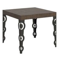 mesa oriental cuadrada extensible para 4 a 12 personas l 90 a 246 cm madera oscura y patas de metal antracita kazay