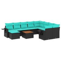 conjunto de sofa de jardin de 11 piezas con cojines de poliratan negro vidaxl