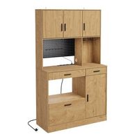 mueble de cocina alto set de 2 con toma de corriente roble claro 1000x400x1700 cm fsb98-l-e-n