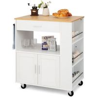 carrito de cocina con ruedas armario grande de 2 puertas blanco costway 82 x 50 x 92 cm