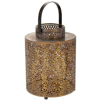 Portavelas de metal dorado 20.5x20.5x28h cm