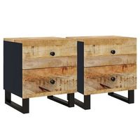 pack 2 uds mesitas de noche  mesilla de noche madera maciza de mango 40x33x46 cm