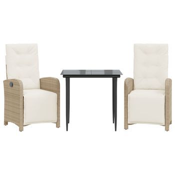 Sillas Y Mesita De Jardín 3 Piezas Ratán Sintético Cojín Beige Vidaxl