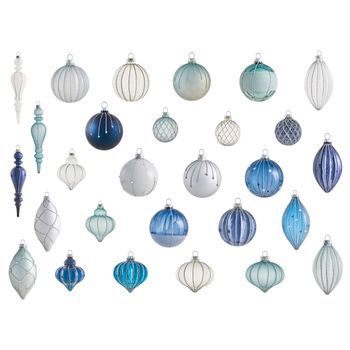 Conjunto De 35 Bolas De Navidad Decorativas De Vidrio Para Colgar En El Árbol De Navidad Estilo Glam Tradicional Azul Snowfall