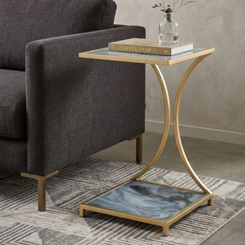 Mesa auxiliar de metal dorado con encimeras de cristal  cm 40x35x60