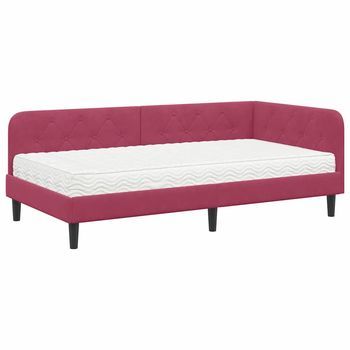 Cama Individual | Cama Para Adulto | Estructura De Cama En Esquina Rojo Vino 90 X 200 Cm Terciopelo