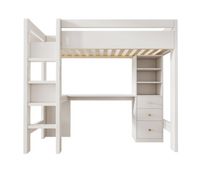 cama alta 90x200 cm - con escritorio en l estantes cajones y area de carga usbtype-c - blanco
