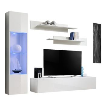 Mueble De Tv Fly G3 Diseño, Color Blanco Brillante. Mueble Colgante Moderno Y De Tendencia Para Su Salón.