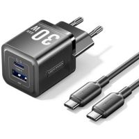 cargador de pared gan vention tz-feqb0-eu-01 2 puertos usb-c  usb-a 30w cable usb-c