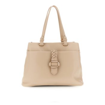 bolso shopping suave con bolsillo delantero y presilla trenzada de metal beige