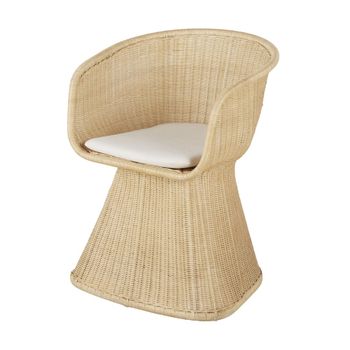 Silla de comedor de ratán y algodón marfil