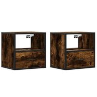 juego de 2 mesitas de noche - mesillas pared color roble ahumado 40x31x395 cm mc6265