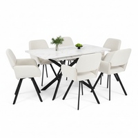 conjunto mesa 16  extensible marmol y 6 sillas giratorias urban meuble - blanco y beige
