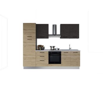 Cocina con electrodomésticos gilda 2.0 270cm derecha gris oscuro y madera