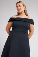 yours london vestido azul marino bardot con vuelo mujer curvy y tallas grandes yours london