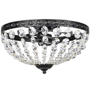HOMCOM Lámpara de Techo de Cristal Vintage con 2 Casquillos E14 40W con 168 Cuentas de Cristal para Dormitorio Salón Negro
