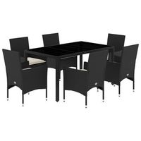 set comedor jardin 7 piezas cojines ratan sintetico vidrio negro