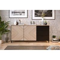 buffet neo 2 puertas 3 cajones negro y roble 835x180x44 cm
