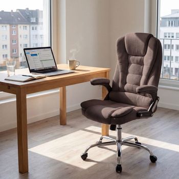 Silla de oficina giratoria regulable en tela marrón