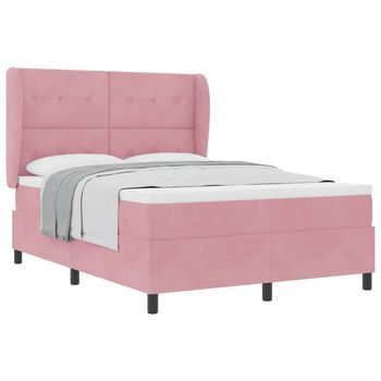 Cama Tipo Box Spring Con Cabecera Rosa 190 X 140 Cm Terciopelo Vidaxl