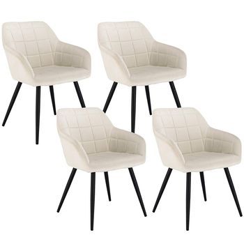 Set 4 Sillas De Comedor Con Reposabrazos Ideales Para La Cocina O El Salón En Terciopelo Con Patas Metálicas Crema - Blanco - Woltu