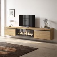 mueble tv efecto madera roble 267x35x45cm chimenea efecto fuego