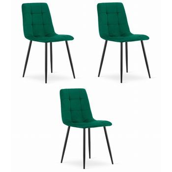 Set De 3 Silla De Comedor Terciopelo Valora Pira Asiento De Terciopelo Verde Oscuro
