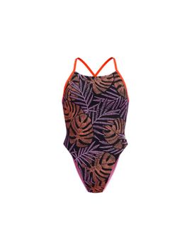 Bañador Speedo Allover Digital Tie Back Mujer Leaf Spring - Anthracita