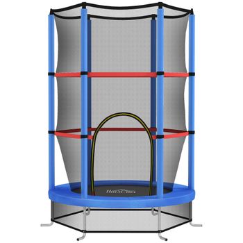 HOMCOM Trampolín elástico para niños 3-6 años con red de protección, 6 columnas y 3 entradas, Ø140x190 cm, azul y negro   Aosom España