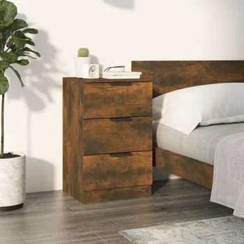 Mesita De Noche - Mueble Para Dormitorio - Madera Contrachapada - Roble Ahumado (40x36x65cm)