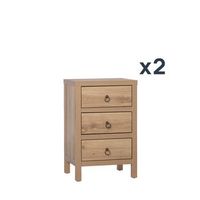 pack 2 mesitas de noche de 3 cajones en madera color natural klast home 45 x 70 cm - natural