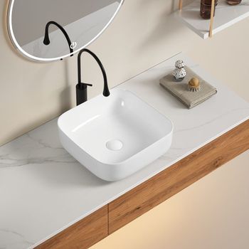 Lavabo De Encimera Cuadrado En Cerámica Blanca 40cm